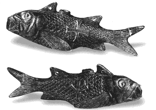 Рыбы с изображение креста и с изображением хризмы. Египет, 4-5 век. Эрмитаж. 